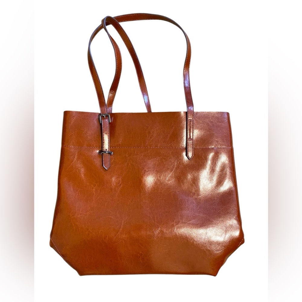 Kattee Genuine Leather Cognac Brown Tote 3 Interior Compartments Purse